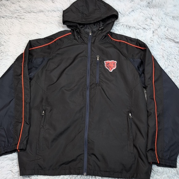 Chicago Bears Jacket Mens L Black Hoodie Windbreaker NFL Pockets Zip Up Football - Picture 1 of 13